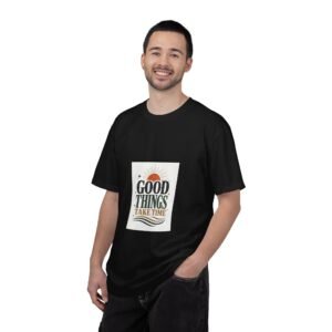 good things take time t shirt — inspirational retro sunrise tee